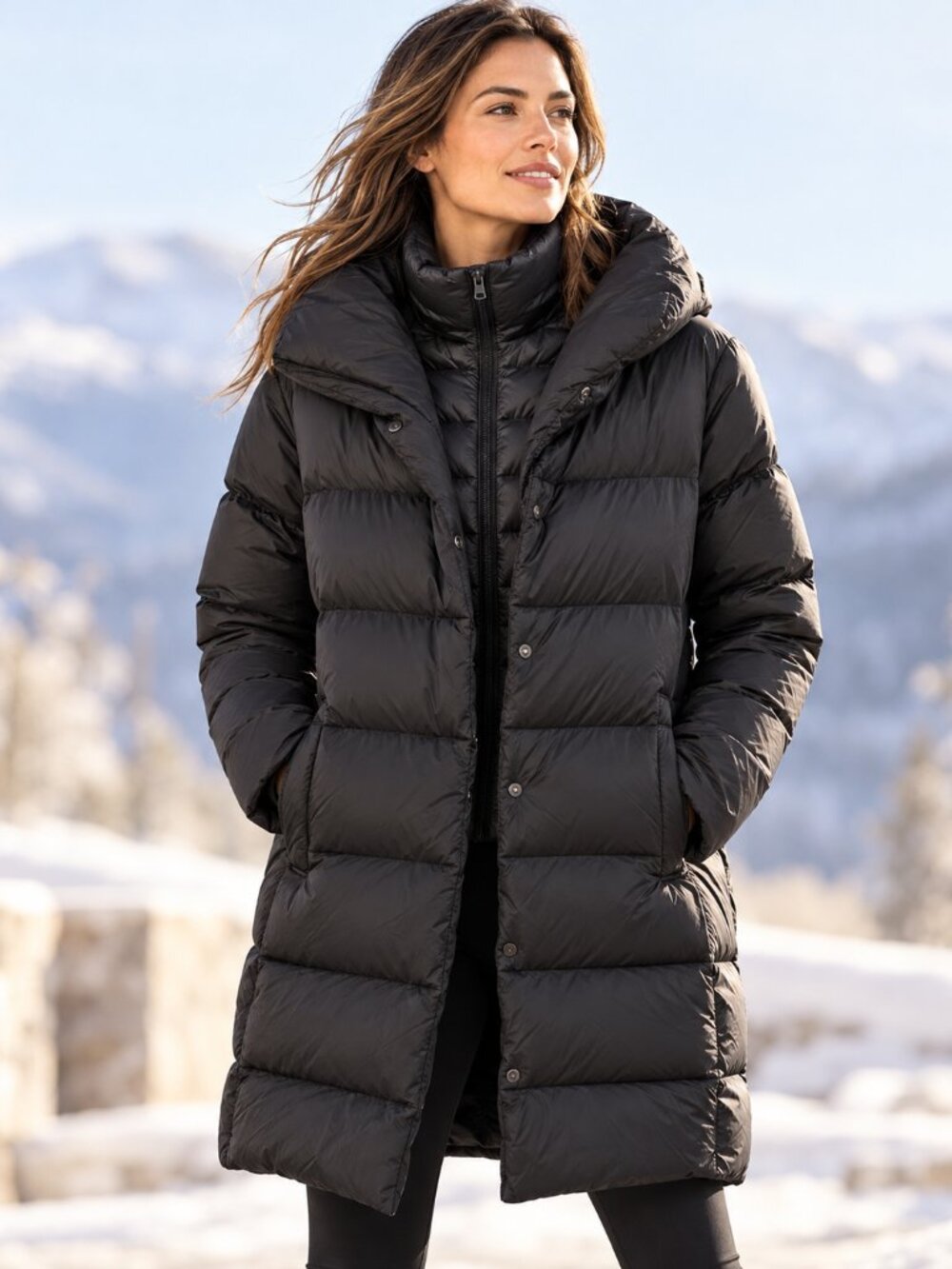 Athleta Lofty Down Coat Black Small 800 Fill Removable Fooler 486243